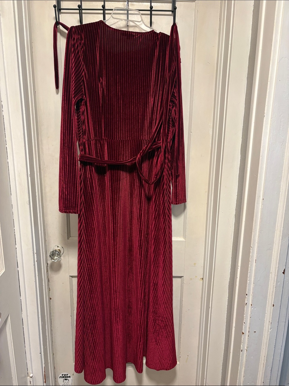 Baltic Born Burgundy Romantic Ribbed Velvet LongSleeve V-neck Wrap Maxi Dress XL - Picture 11 of 13